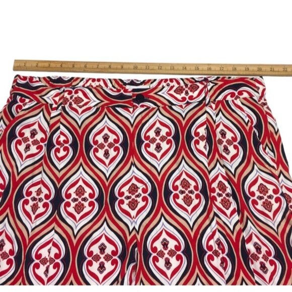 Liz Claiborne Wide Leg Pants Women Size 18 Flat Front Comfort Red Blue Geo Print - Picture 7 of 15